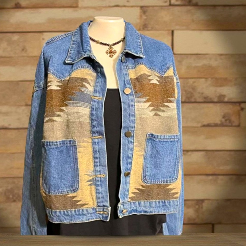 Denim jacket Aztec Pattern Jacket Aztec Patterned Design New Boutique - Picture 4 of 14
